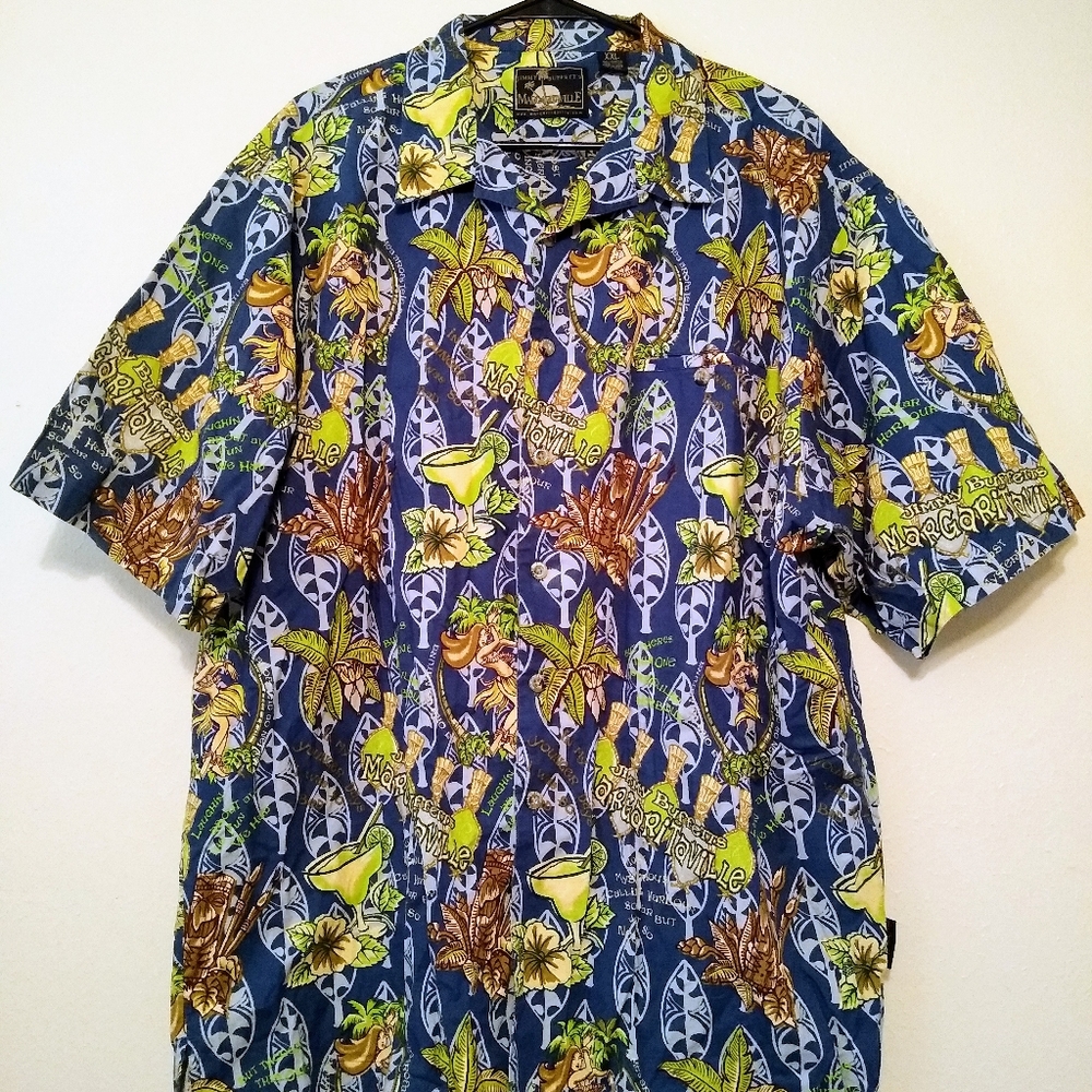 Jimmy Buffett Margaritaville Hawaiian Shirt Men's XXL Tiki Hula Girls Song Lyric